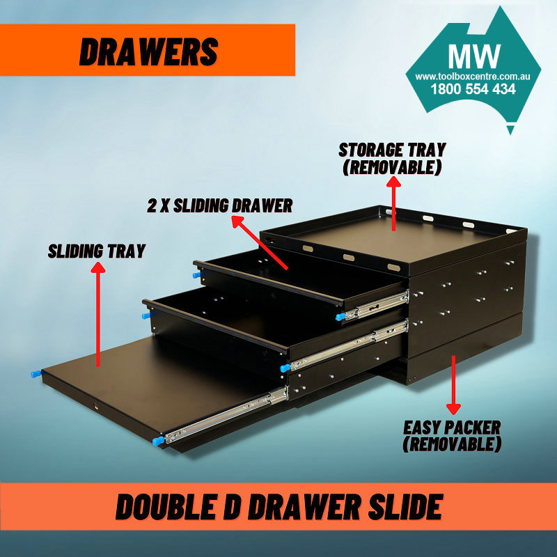 Double D Camping Drawer Slide-Black - Double D Camping Drawer Slide-Black  (2 Sizes Available) - Toolbox Centre